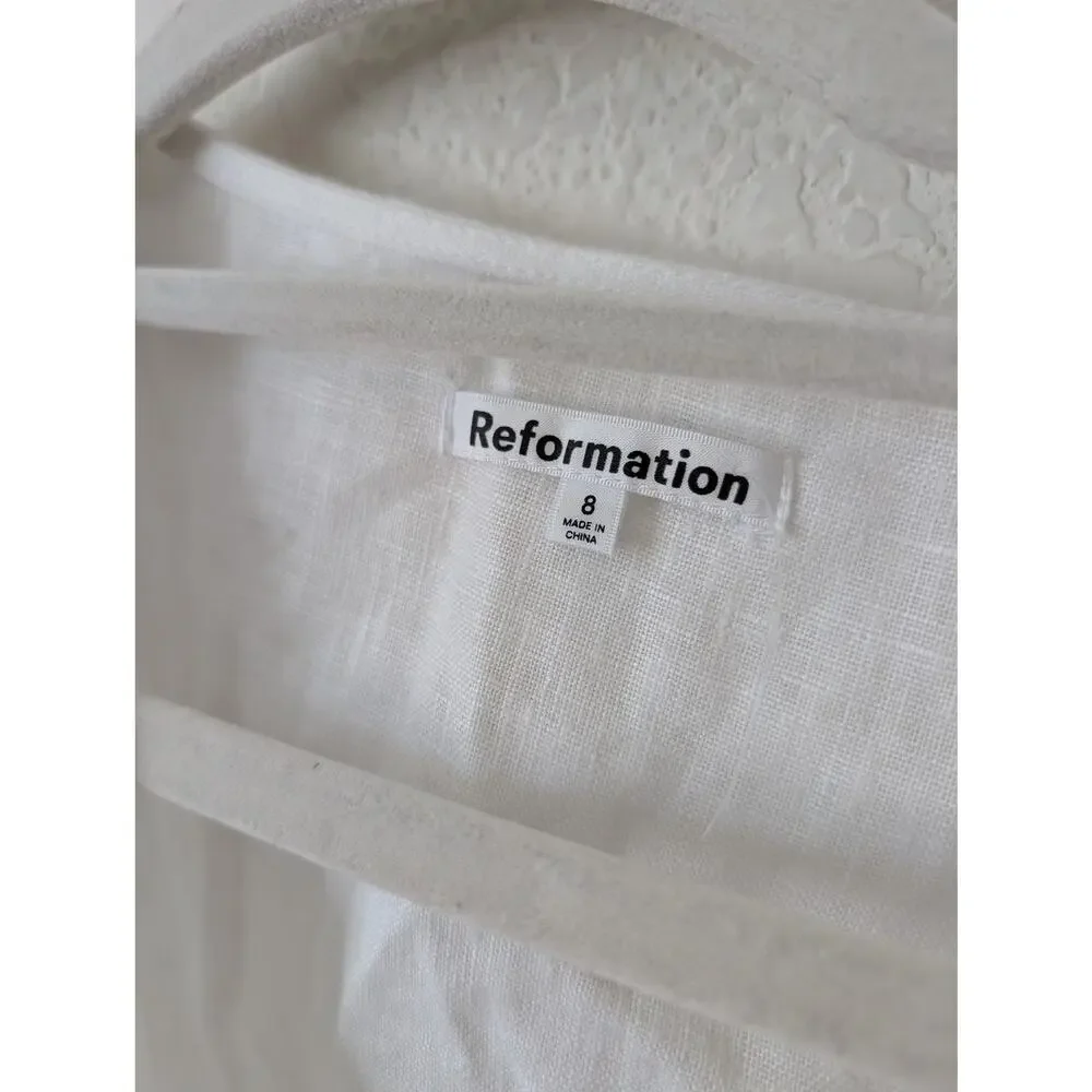 Reformation Linen Puff Sleeve‎ Crop Top White Size 8 Minimalist Luxury Capsule